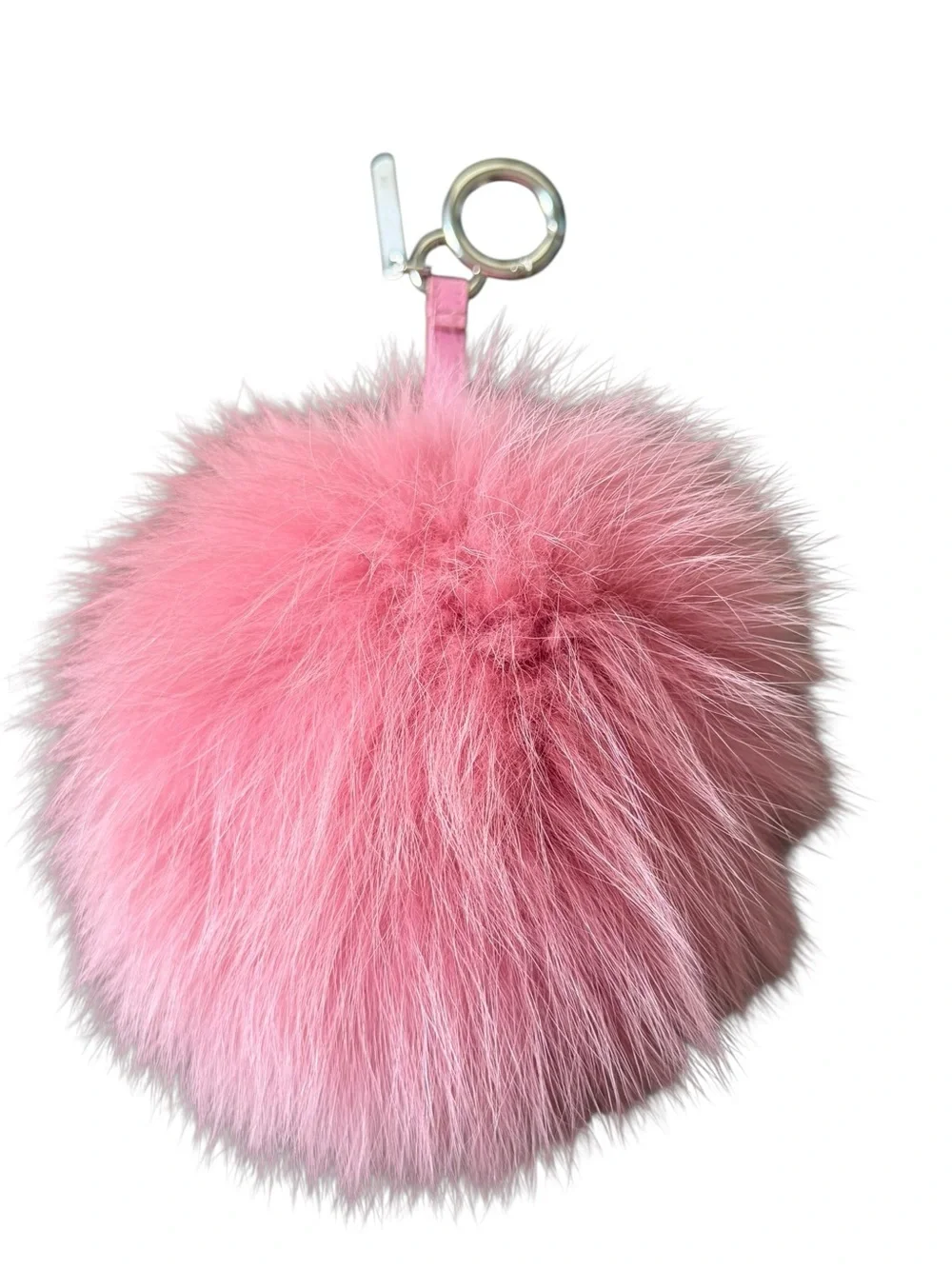 Authentic Fendi ABC Letter E Fox Fur Pom Pom Bag Charm Pink Navy Made in Italy